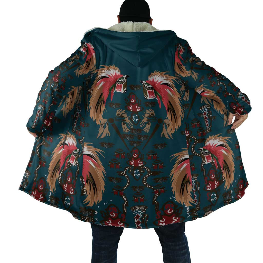 Dark Cyan Blue Bird of Batik Papua Cloak Exotic Natural Wealth of Papua - Polynesian Pride