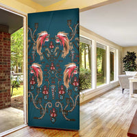 Dark Cyan Blue Bird of Batik Papua Door Cover Exotic Natural Wealth of Papua - Polynesian Pride