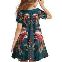 Dark Cyan Blue Bird of Batik Papua Family Matching Long Sleeve Bodycon Dress and Hawaiian Shirt Exotic Natural Wealth of Papua - Polynesian Pride