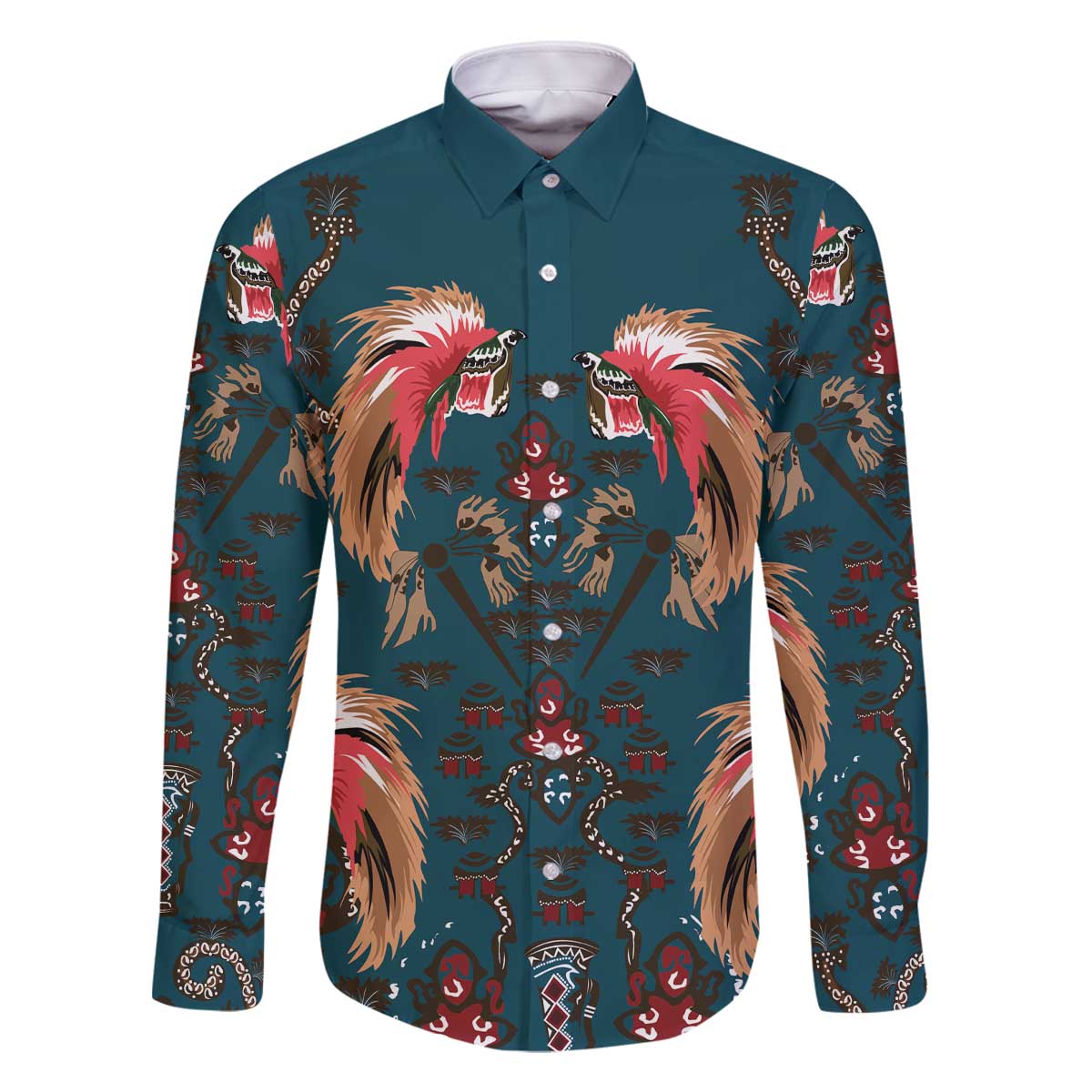 Dark Cyan Blue Bird of Batik Papua Family Matching Off The Shoulder Long Sleeve Dress and Hawaiian Shirt Exotic Natural Wealth of Papua - Polynesian Pride