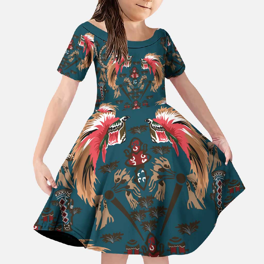 Dark Cyan Blue Bird of Batik Papua Family Matching Short Sleeve Bodycon Dress and Hawaiian Shirt Exotic Natural Wealth of Papua - Polynesian Pride
