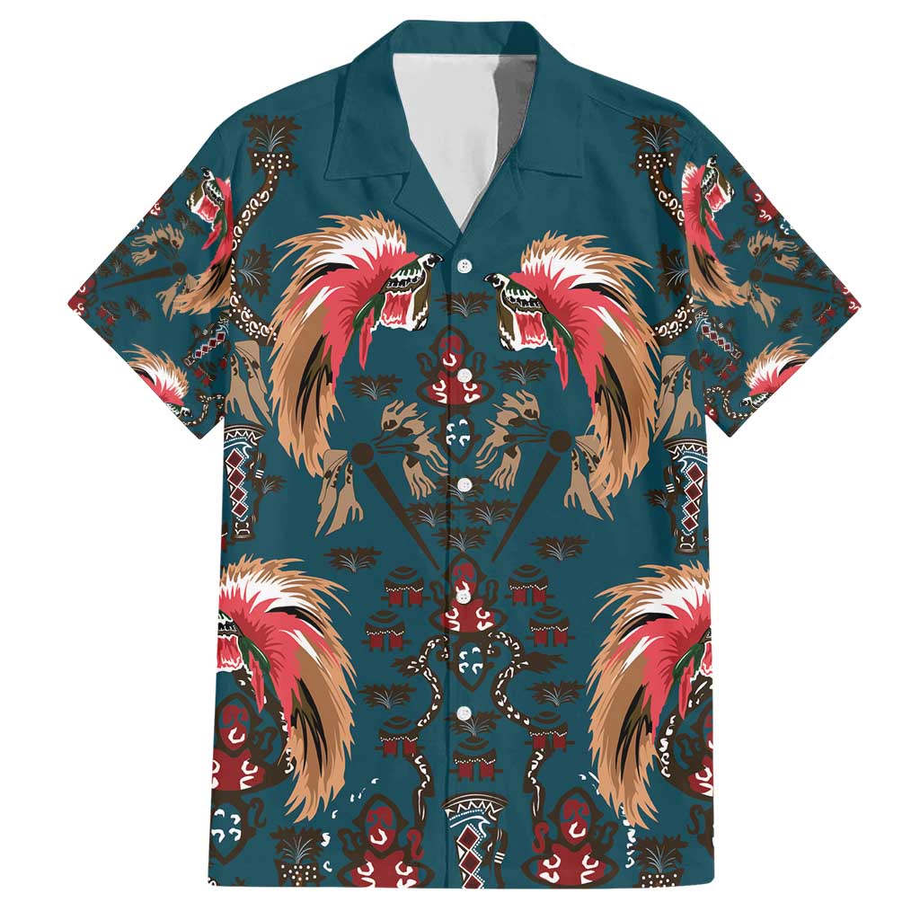Dark Cyan Blue Bird of Batik Papua Family Matching Short Sleeve Bodycon Dress and Hawaiian Shirt Exotic Natural Wealth of Papua - Polynesian Pride