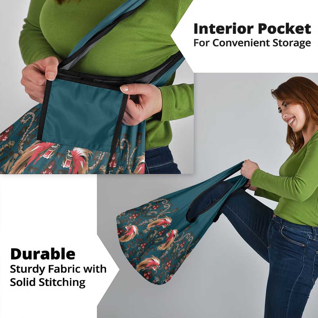 Dark Cyan Blue Bird of Batik Papua Grocery Bag Exotic Natural Wealth of Papua - Polynesian Pride