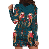 Dark Cyan Blue Bird of Batik Papua Hoodie Dress Exotic Natural Wealth of Papua - Polynesian Pride