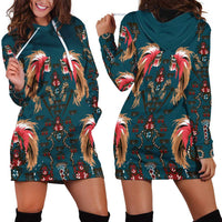 Dark Cyan Blue Bird of Batik Papua Hoodie Dress Exotic Natural Wealth of Papua - Polynesian Pride