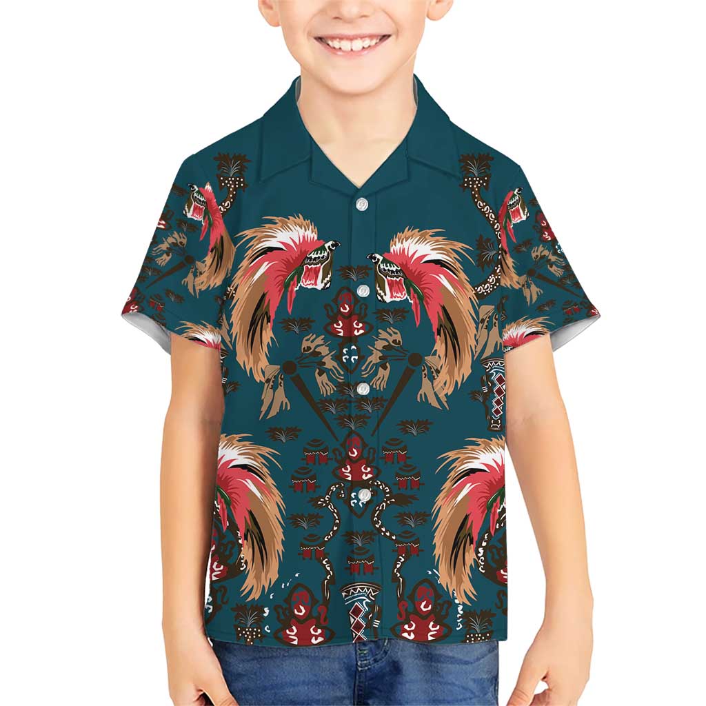 Dark Cyan Blue Bird of Batik Papua Kid Hawaiian Shirt Exotic Natural Wealth of Papua LT9 Kid Blue - Polynesian Pride