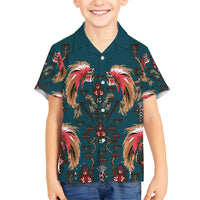 Dark Cyan Blue Bird of Batik Papua Kid Hawaiian Shirt Exotic Natural Wealth of Papua LT9 Kid Blue - Polynesian Pride