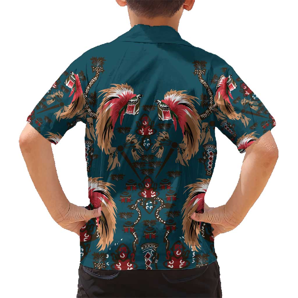 Dark Cyan Blue Bird of Batik Papua Kid Hawaiian Shirt Exotic Natural Wealth of Papua LT9 - Polynesian Pride