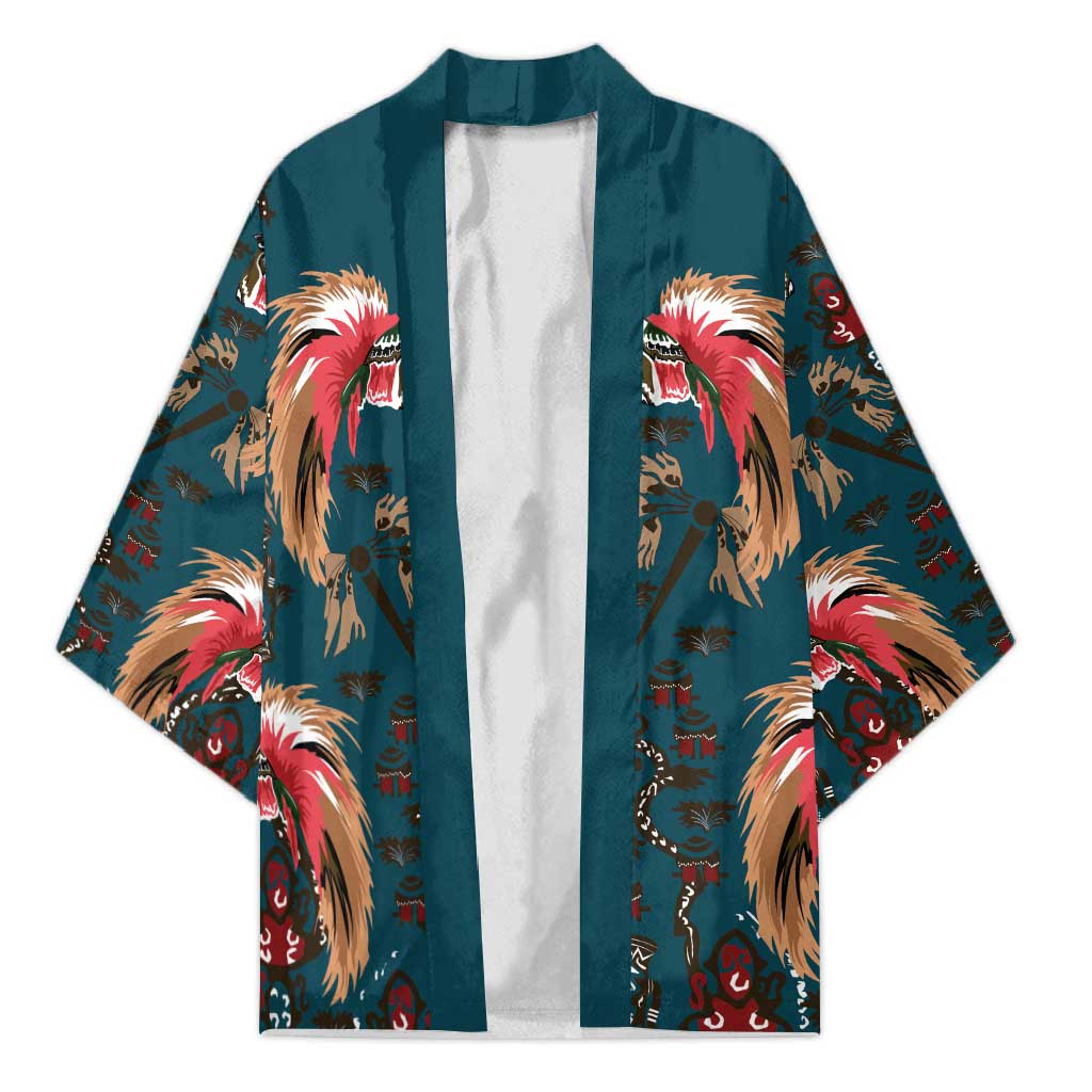 Dark Cyan Blue Bird of Batik Papua Kimono Exotic Natural Wealth of Papua - Polynesian Pride