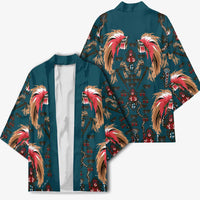 Dark Cyan Blue Bird of Batik Papua Kimono Exotic Natural Wealth of Papua - Polynesian Pride