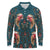 Dark Cyan Blue Bird of Batik Papua Long Sleeve Polo Shirt Exotic Natural Wealth of Papua - Polynesian Pride
