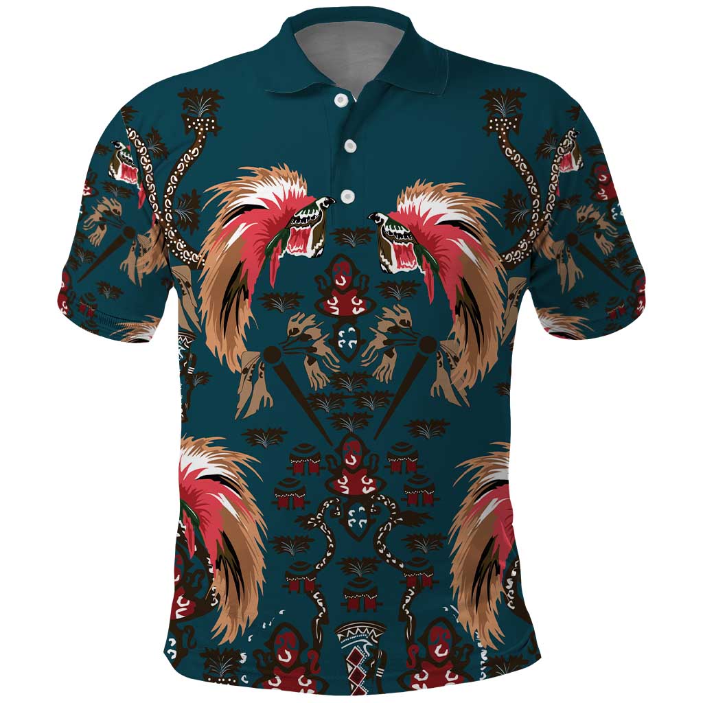 Dark Cyan Blue Bird of Batik Papua Polo Shirt Exotic Natural Wealth of Papua - Polynesian Pride