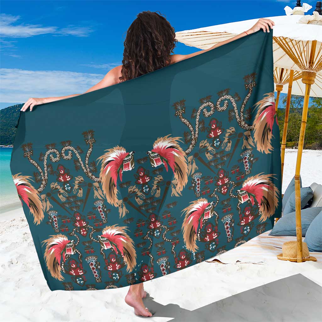 Dark Cyan Blue Bird of Batik Papua Sarong Exotic Natural Wealth of Papua - Polynesian Pride
