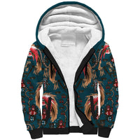 Dark Cyan Blue Bird of Batik Papua Sherpa Hoodie Exotic Natural Wealth of Papua - Polynesian Pride