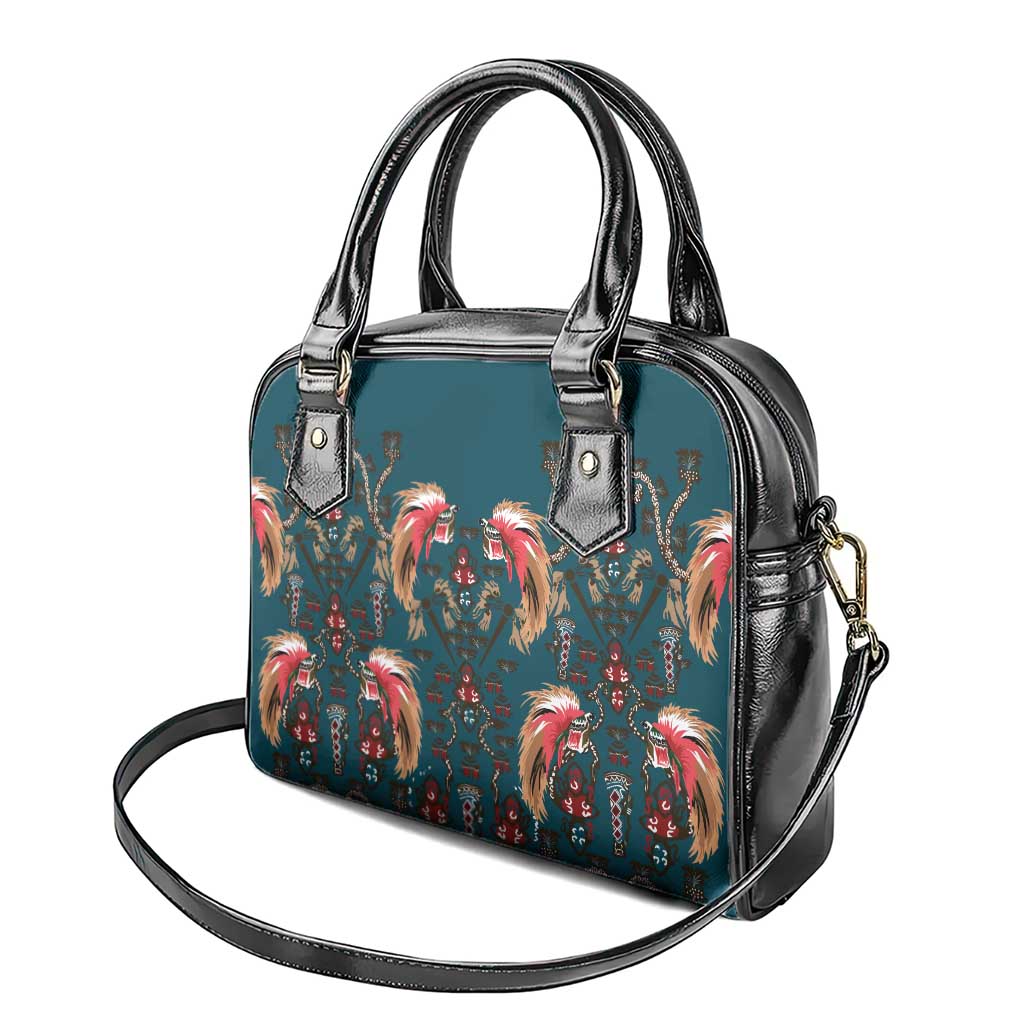 Dark Cyan Blue Bird of Batik Papua Shoulder Handbag Exotic Natural Wealth of Papua - Polynesian Pride