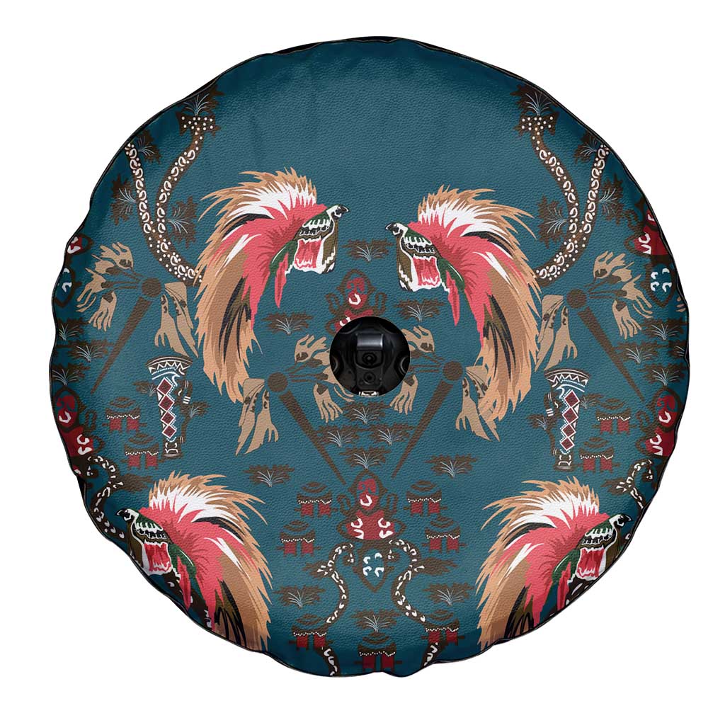 Dark Cyan Blue Bird of Batik Papua Spare Tire Cover Exotic Natural Wealth of Papua - Polynesian Pride
