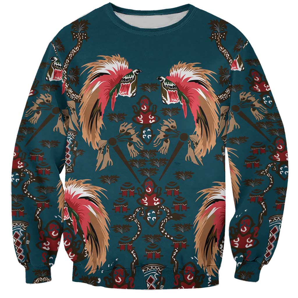 Dark Cyan Blue Bird of Batik Papua Sweatshirt Exotic Natural Wealth of Papua - Polynesian Pride