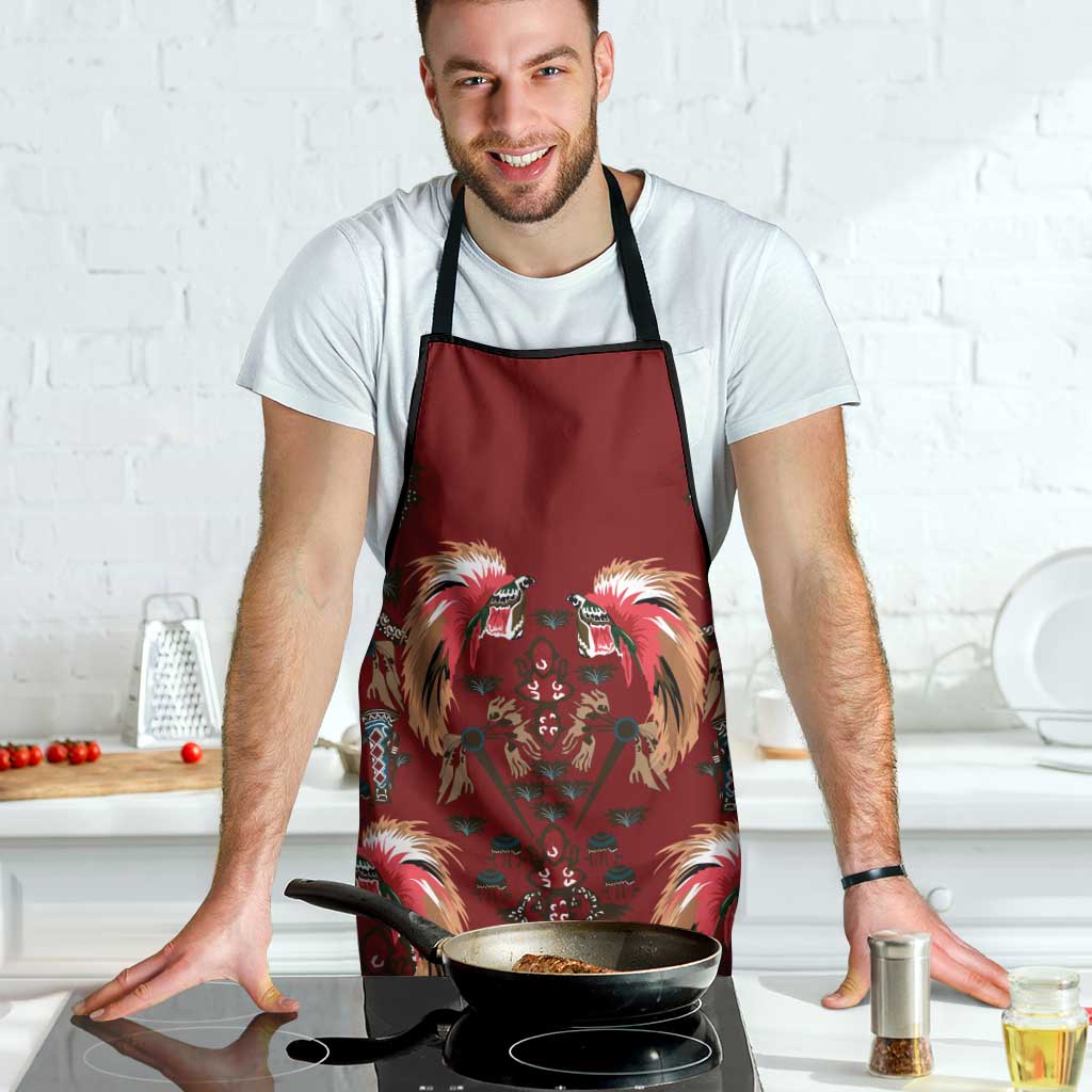 Oxblood Bird of Batik Papua Apron Exotic Natural Wealth of Papua - Polynesian Pride