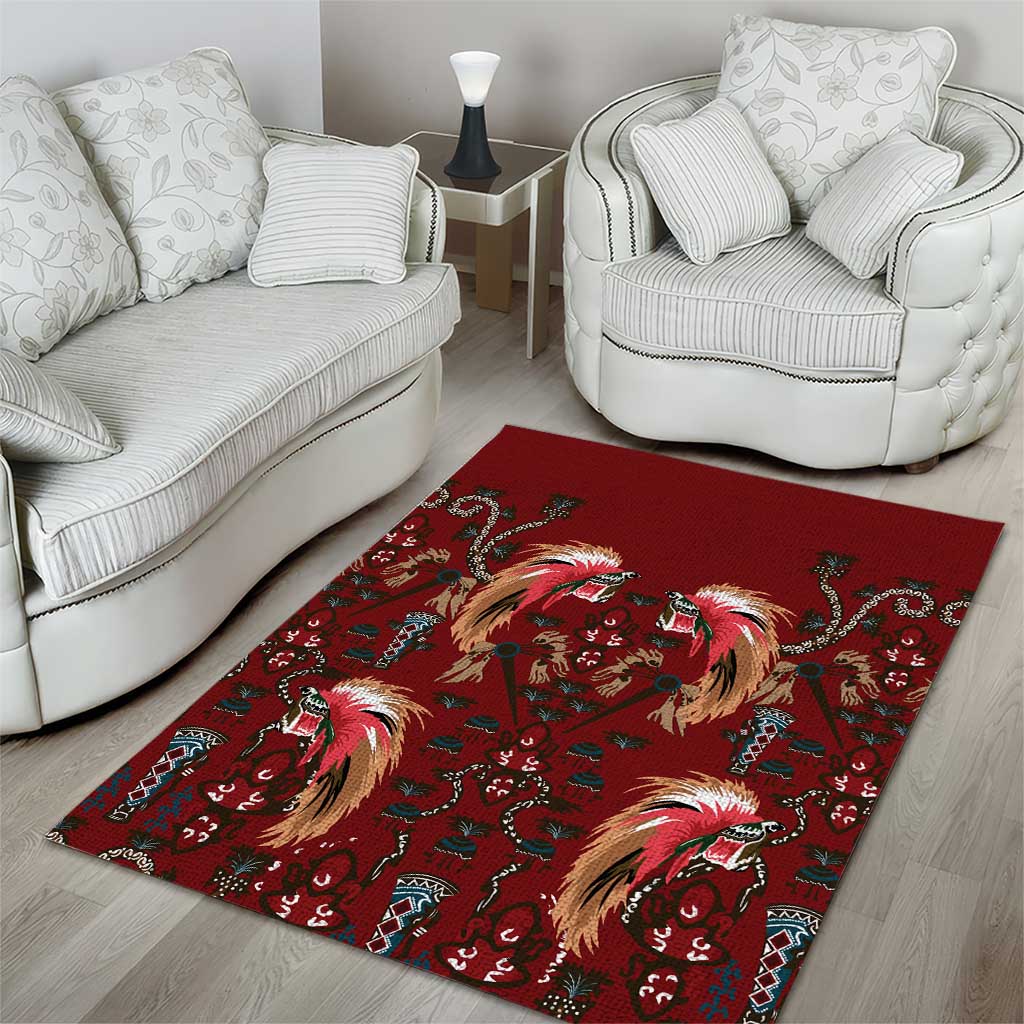 Oxblood Bird of Batik Papua Area Rug Exotic Natural Wealth of Papua - Polynesian Pride