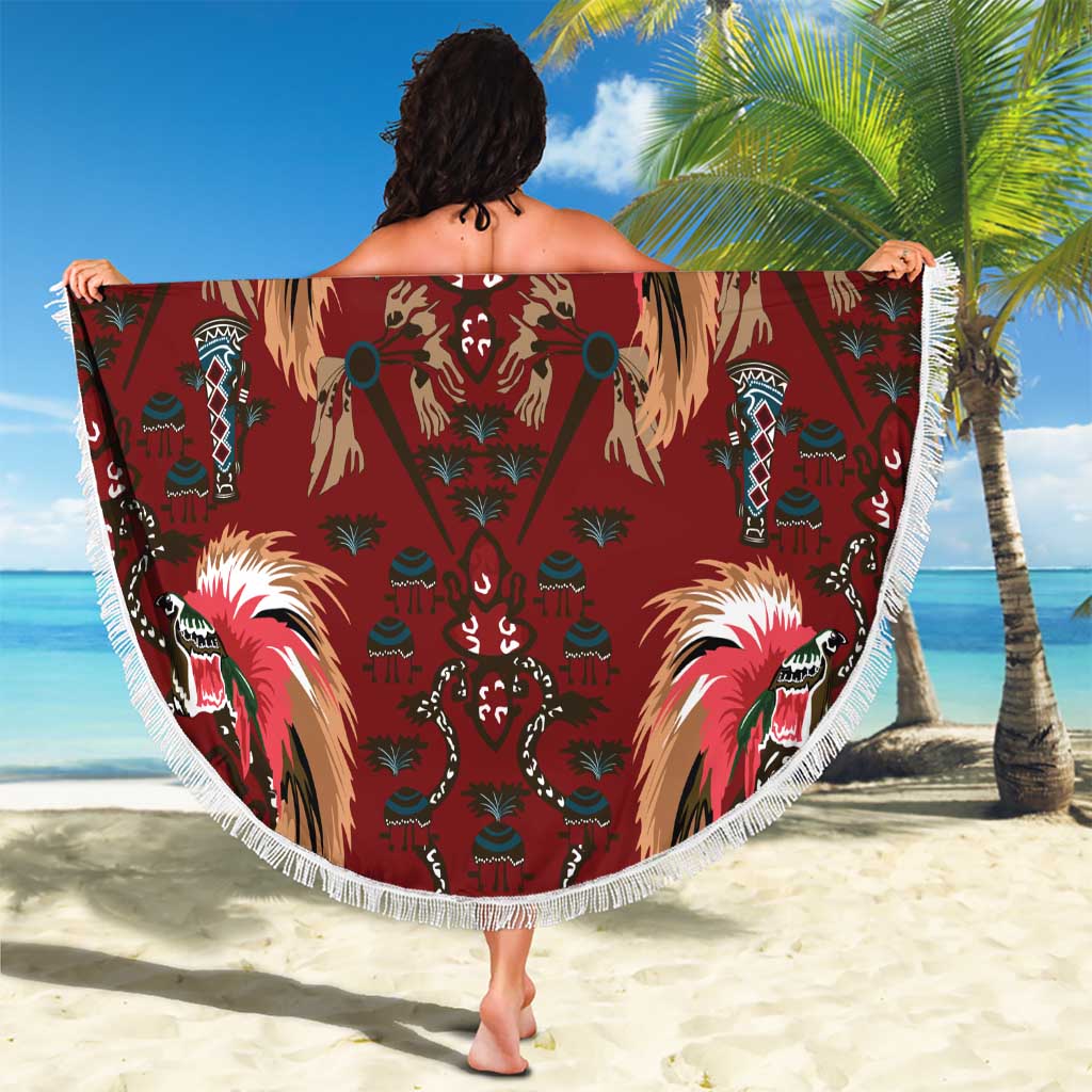 Oxblood Bird of Batik Papua Beach Blanket Exotic Natural Wealth of Papua - Polynesian Pride