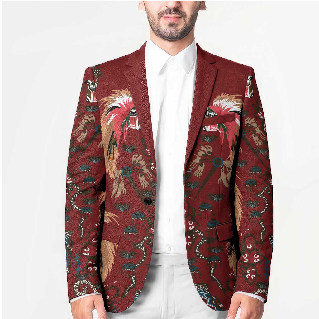 Oxblood Bird of Batik Papua Blazer Exotic Natural Wealth of Papua - Polynesian Pride