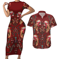 Oxblood Bird of Batik Papua Couples Matching Short Sleeve Bodycon Dress and Hawaiian Shirt Exotic Natural Wealth of Papua - Polynesian Pride