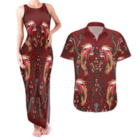 Oxblood Bird of Batik Papua Couples Matching Tank Maxi Dress and Hawaiian Shirt Exotic Natural Wealth of Papua - Polynesian Pride