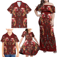 Oxblood Bird of Batik Papua Family Matching Off Shoulder Maxi Dress and Hawaiian Shirt Exotic Natural Wealth of Papua - Polynesian Pride