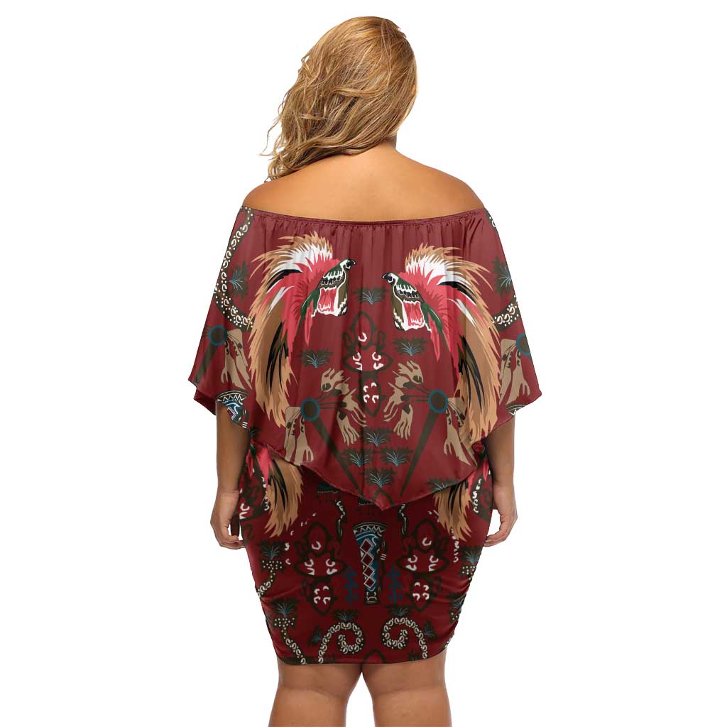 Oxblood Bird of Batik Papua Family Matching Off Shoulder Short Dress and Hawaiian Shirt Exotic Natural Wealth of Papua - Polynesian Pride