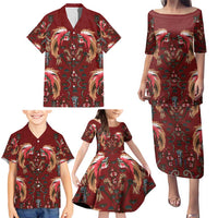 Oxblood Bird of Batik Papua Family Matching Puletasi and Hawaiian Shirt Exotic Natural Wealth of Papua - Polynesian Pride