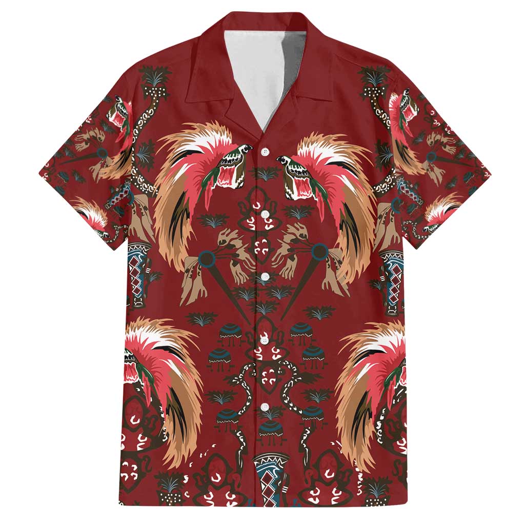 Oxblood Bird of Batik Papua Family Matching Puletasi and Hawaiian Shirt Exotic Natural Wealth of Papua - Polynesian Pride