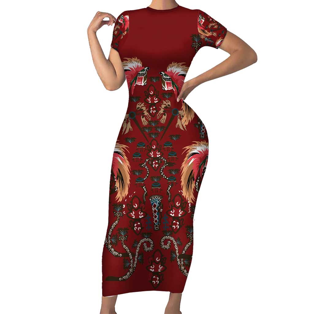 Oxblood Bird of Batik Papua Family Matching Short Sleeve Bodycon Dress and Hawaiian Shirt Exotic Natural Wealth of Papua - Polynesian Pride