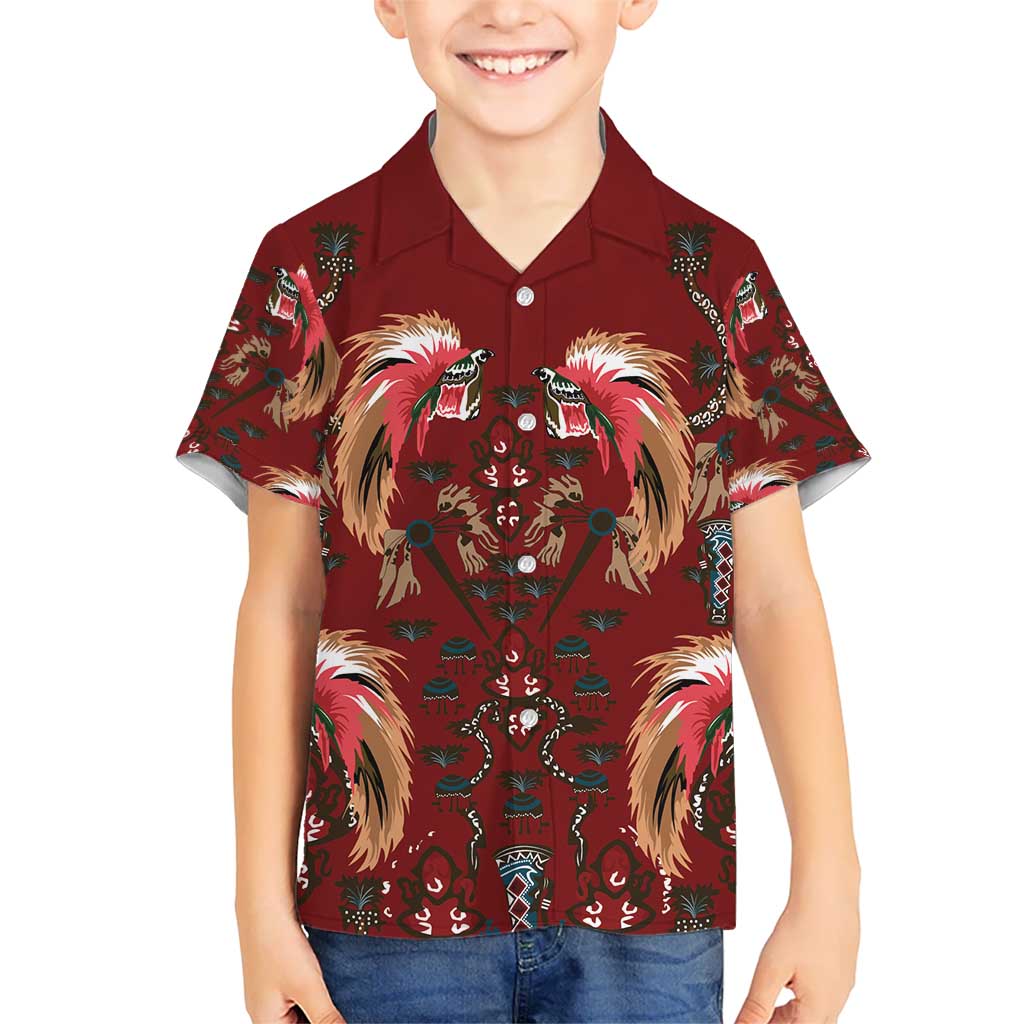Oxblood Bird of Batik Papua Kid Hawaiian Shirt Exotic Natural Wealth of Papua LT9 Kid Red - Polynesian Pride
