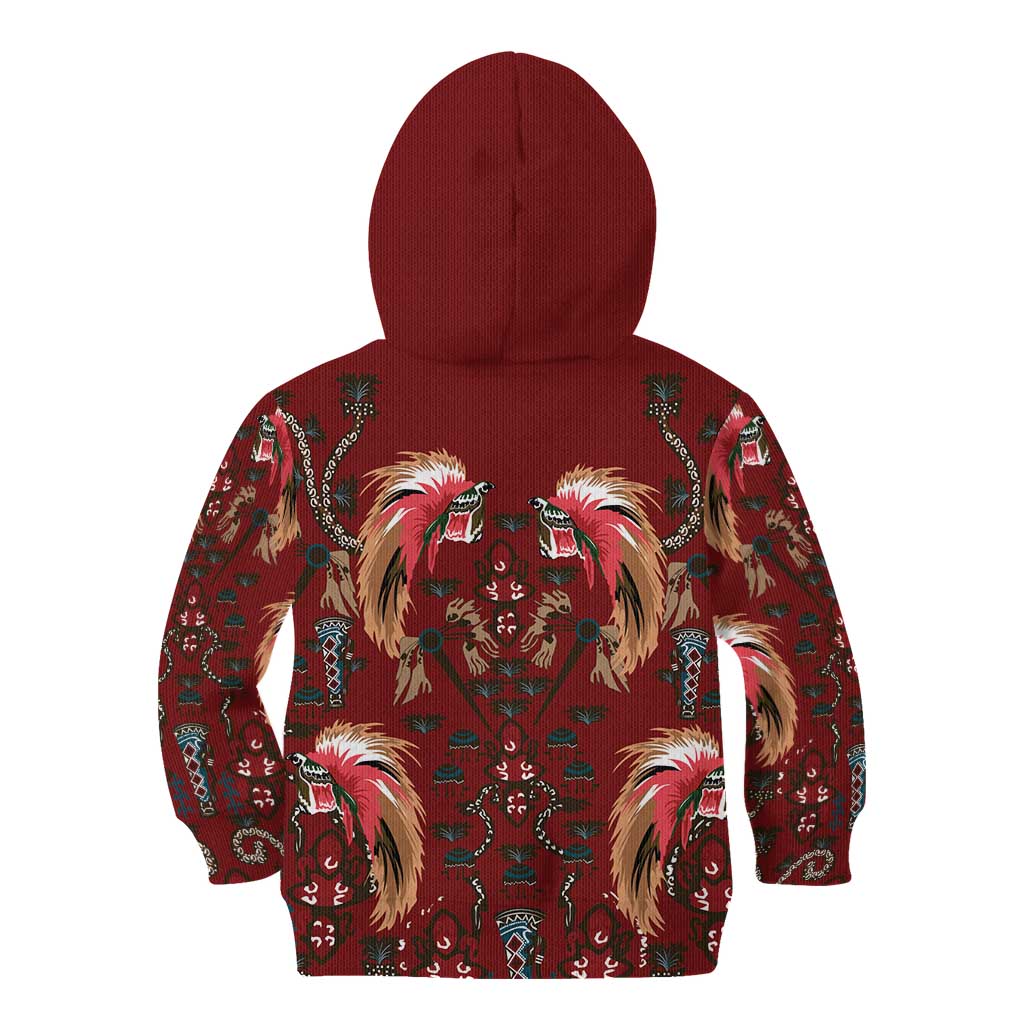 Oxblood Bird of Batik Papua Kid Hoodie Exotic Natural Wealth of Papua - Polynesian Pride