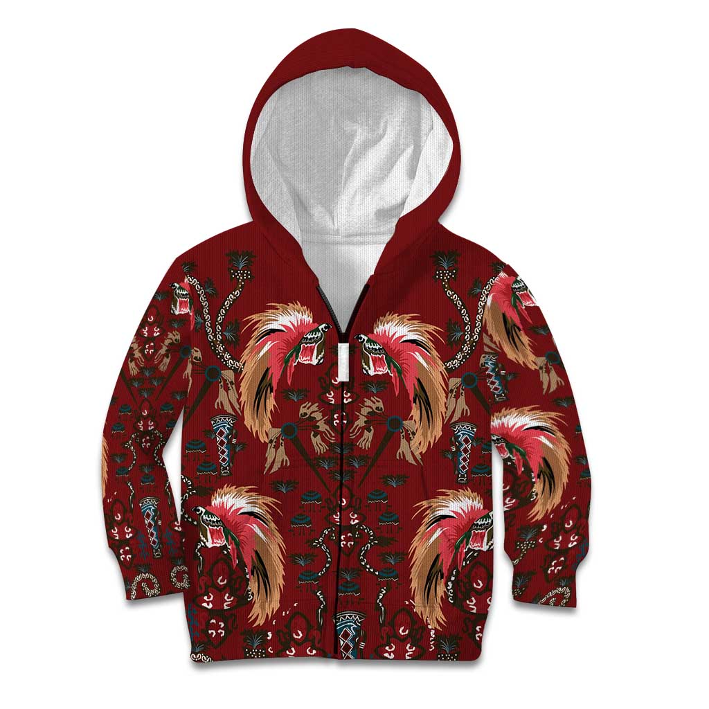 Oxblood Bird of Batik Papua Kid Hoodie Exotic Natural Wealth of Papua - Polynesian Pride
