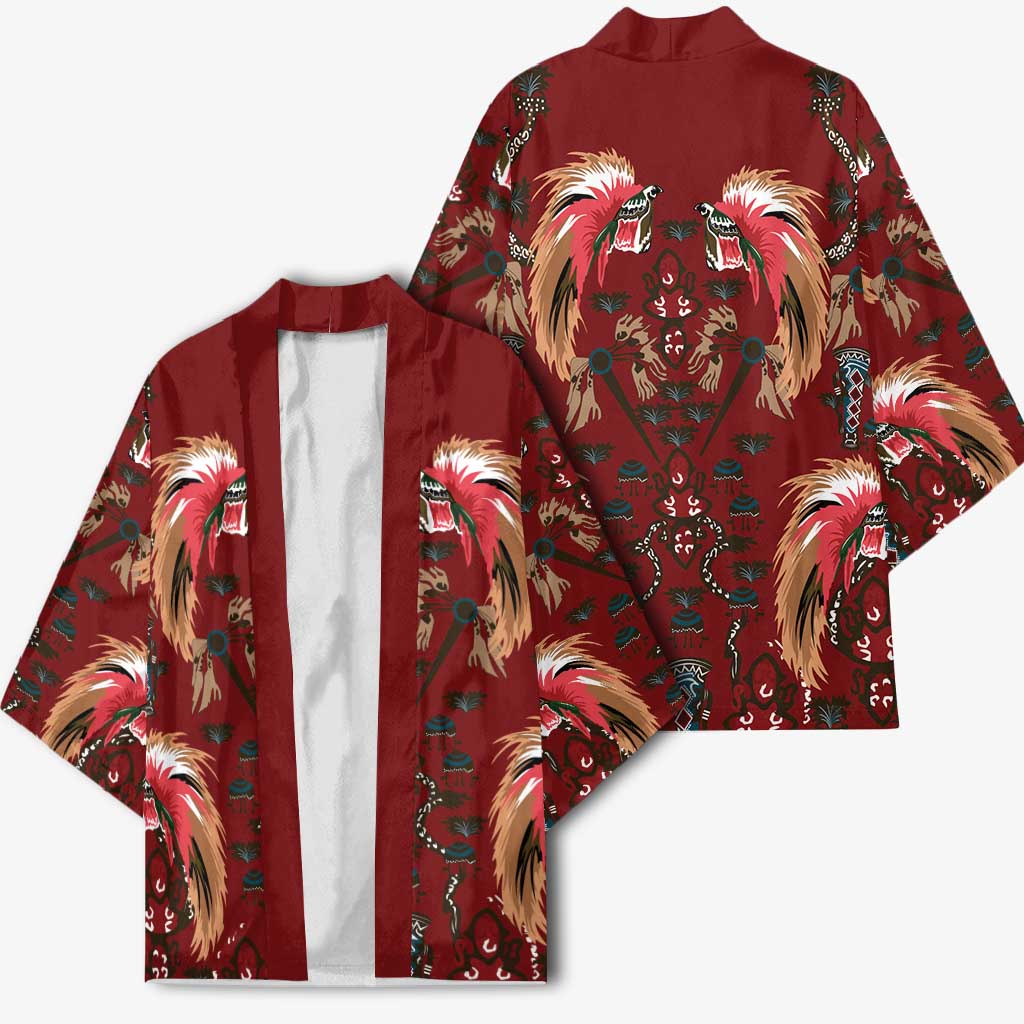 Oxblood Bird of Batik Papua Kimono Exotic Natural Wealth of Papua - Polynesian Pride