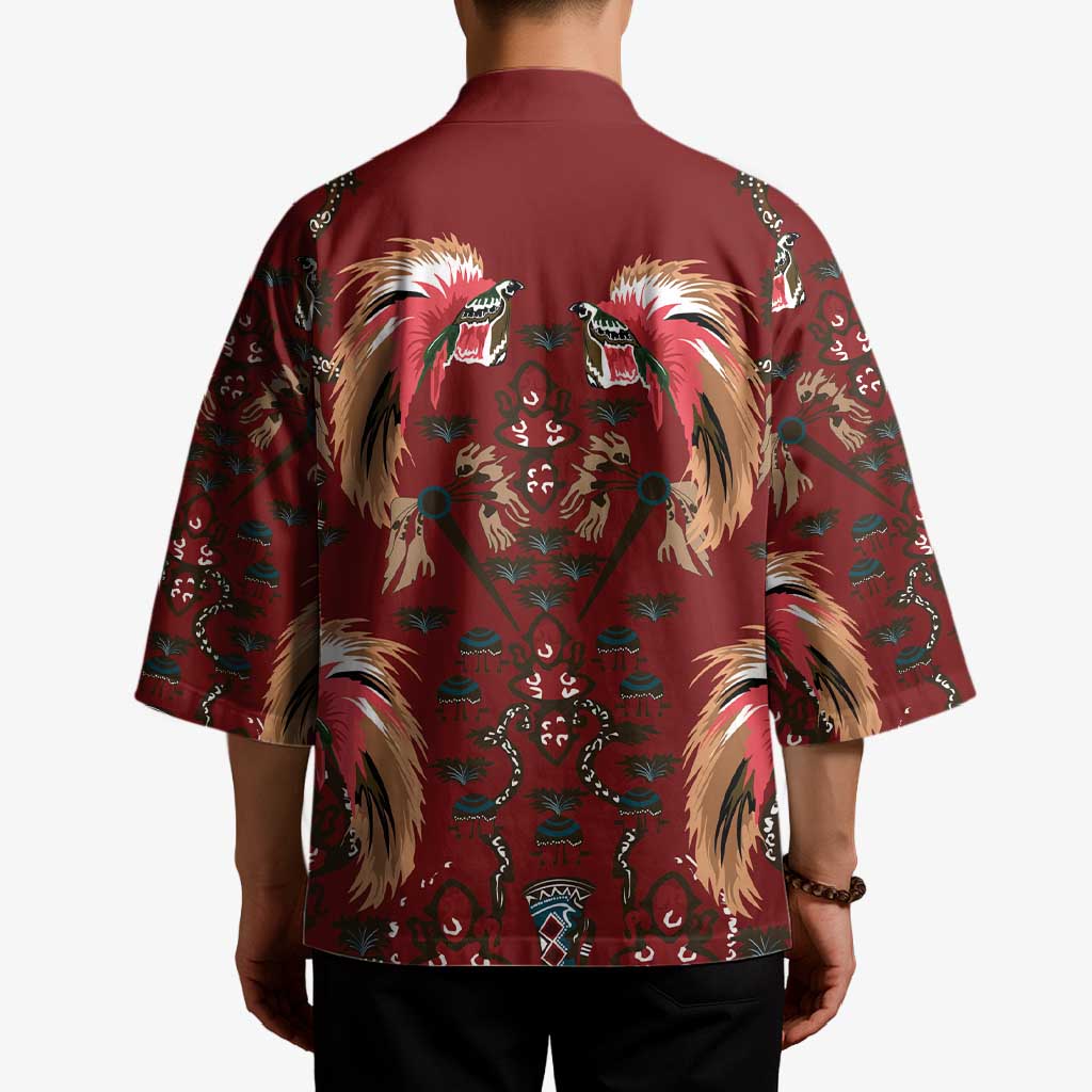 Oxblood Bird of Batik Papua Kimono Exotic Natural Wealth of Papua - Polynesian Pride