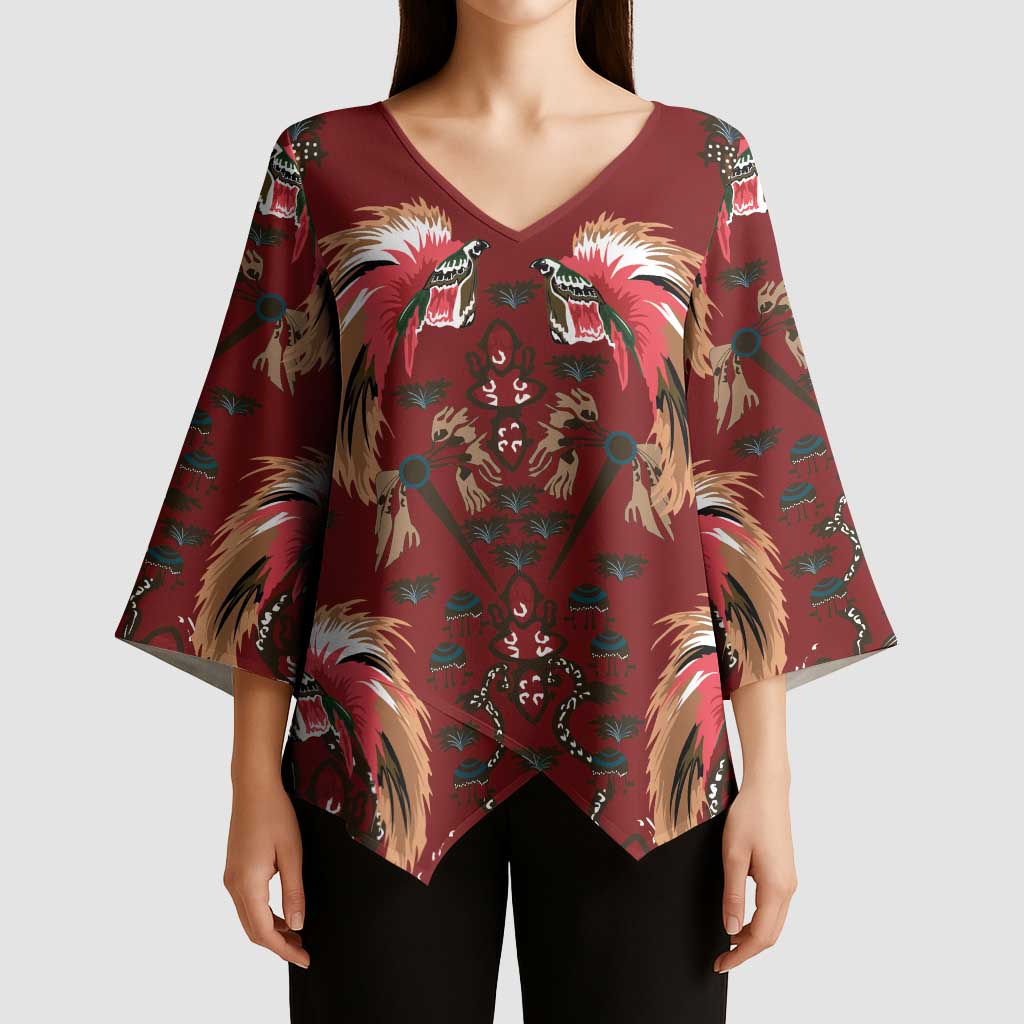 Oxblood Bird of Batik Papua Kimono Sleeve Blouse Exotic Natural Wealth of Papua - Polynesian Pride