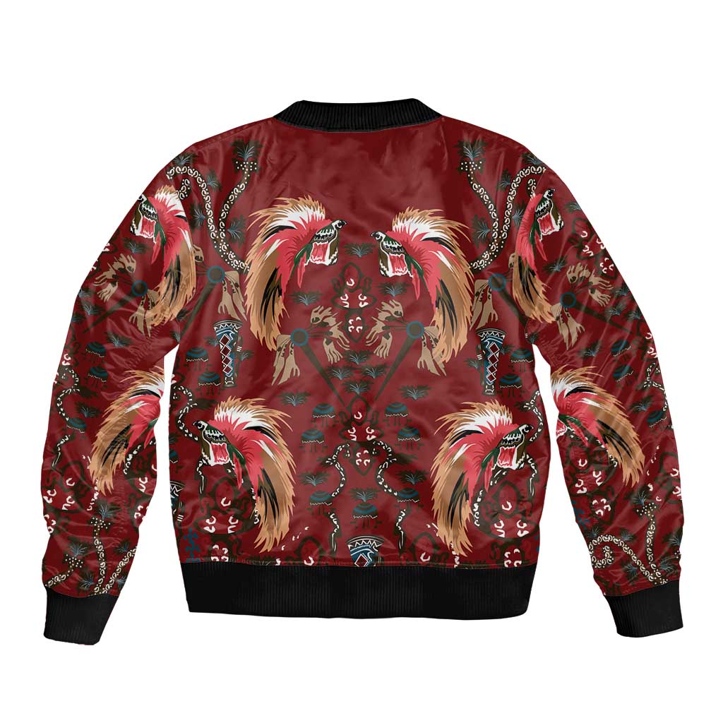 Oxblood Bird of Batik Papua Sleeve Zip Bomber Jacket Exotic Natural Wealth of Papua - Polynesian Pride