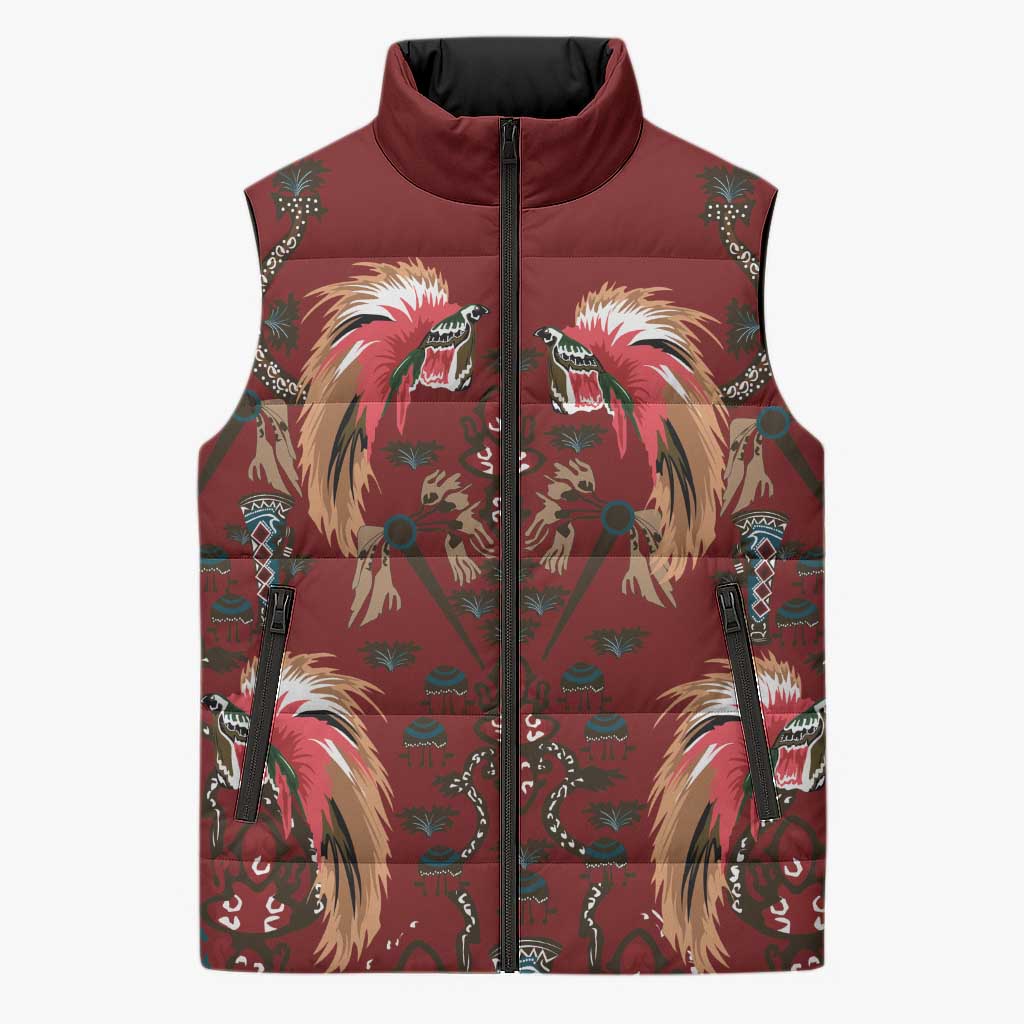 Oxblood Bird of Batik Papua Sleeveless Puffer Jacket Exotic Natural Wealth of Papua - Polynesian Pride