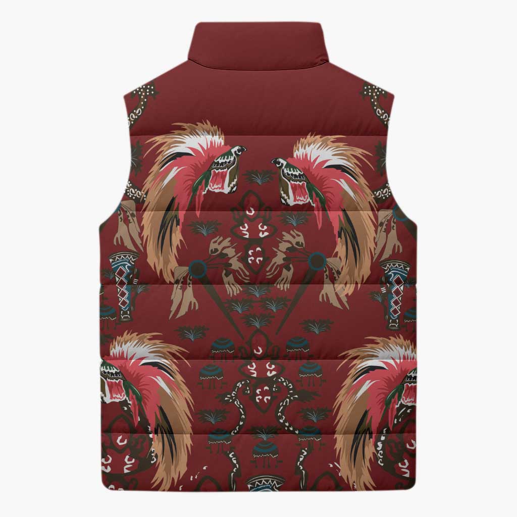 Oxblood Bird of Batik Papua Sleeveless Puffer Jacket Exotic Natural Wealth of Papua - Polynesian Pride