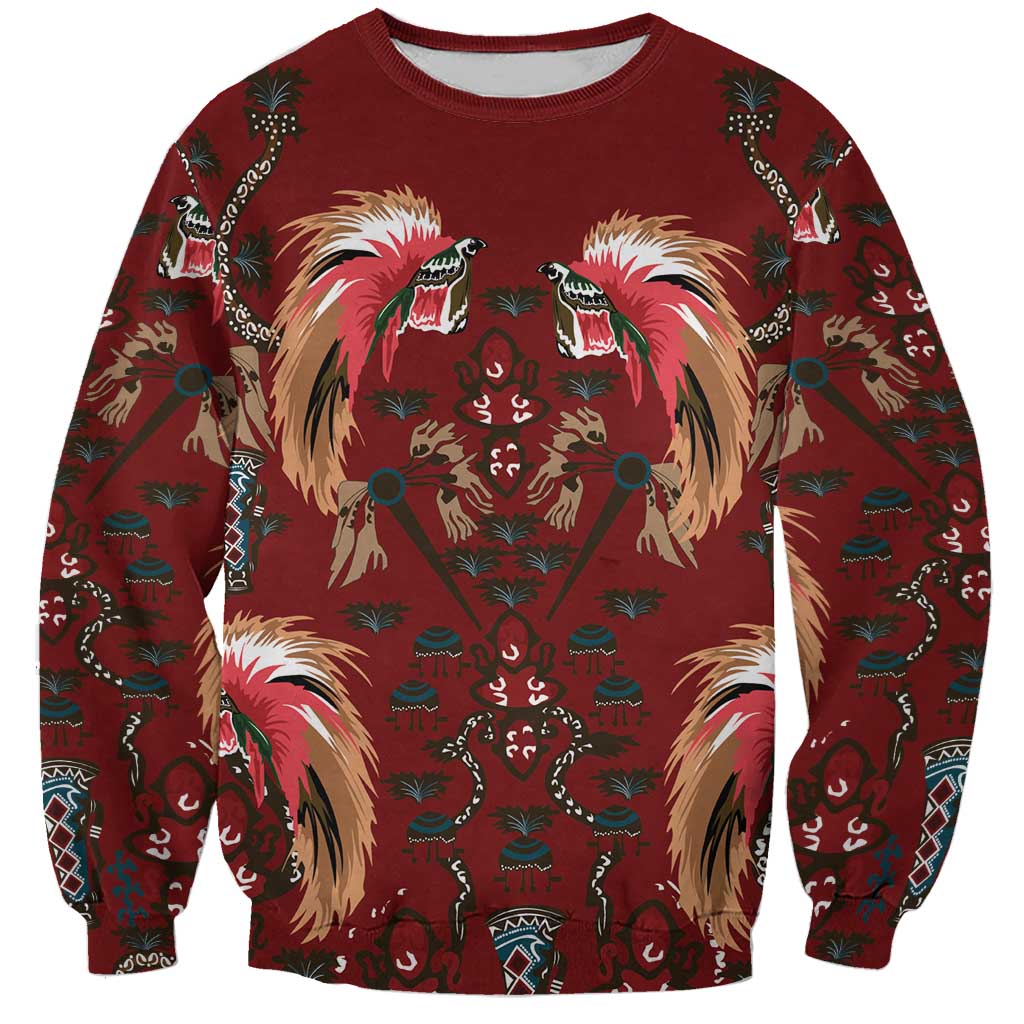Oxblood Bird of Batik Papua Sweatshirt Exotic Natural Wealth of Papua - Polynesian Pride