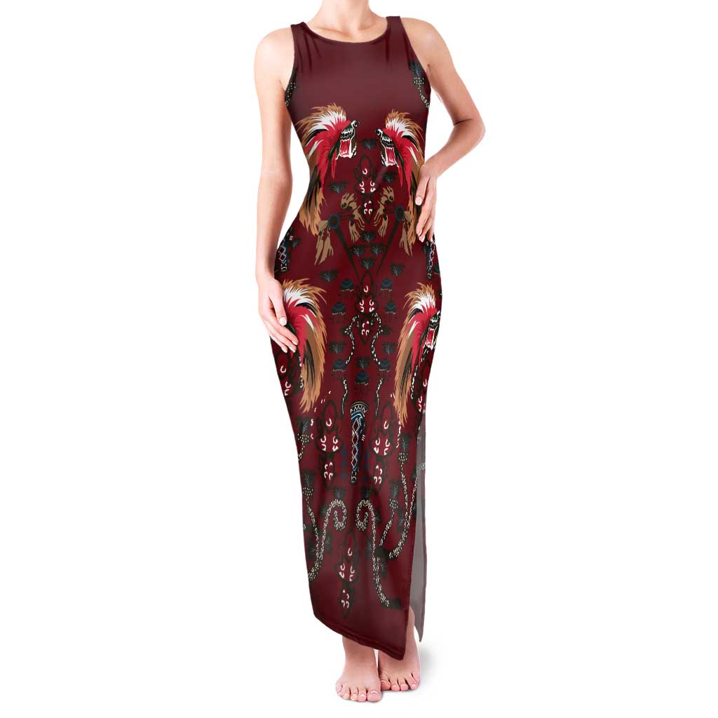 Oxblood Bird of Batik Papua Tank Maxi Dress Exotic Natural Wealth of Papua - Polynesian Pride