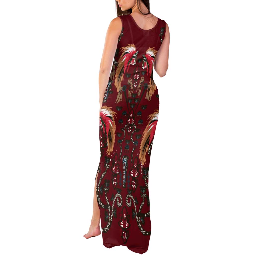 Oxblood Bird of Batik Papua Tank Maxi Dress Exotic Natural Wealth of Papua - Polynesian Pride