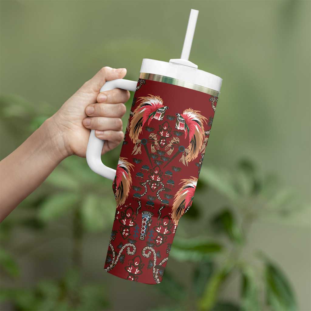 Oxblood Bird of Batik Papua Tumbler With Handle Exotic Natural Wealth of Papua - Polynesian Pride