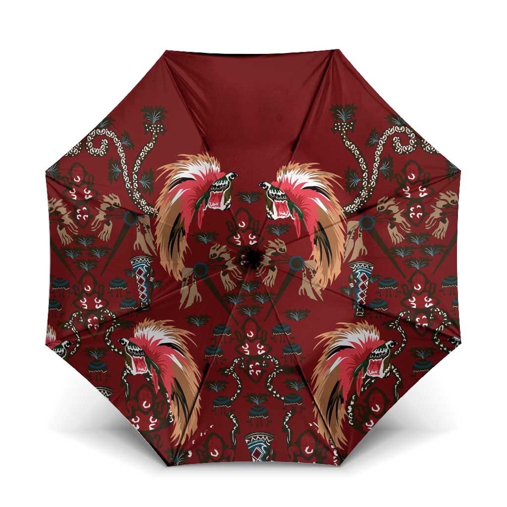 Oxblood Bird of Batik Papua Umbrella Exotic Natural Wealth of Papua - Polynesian Pride