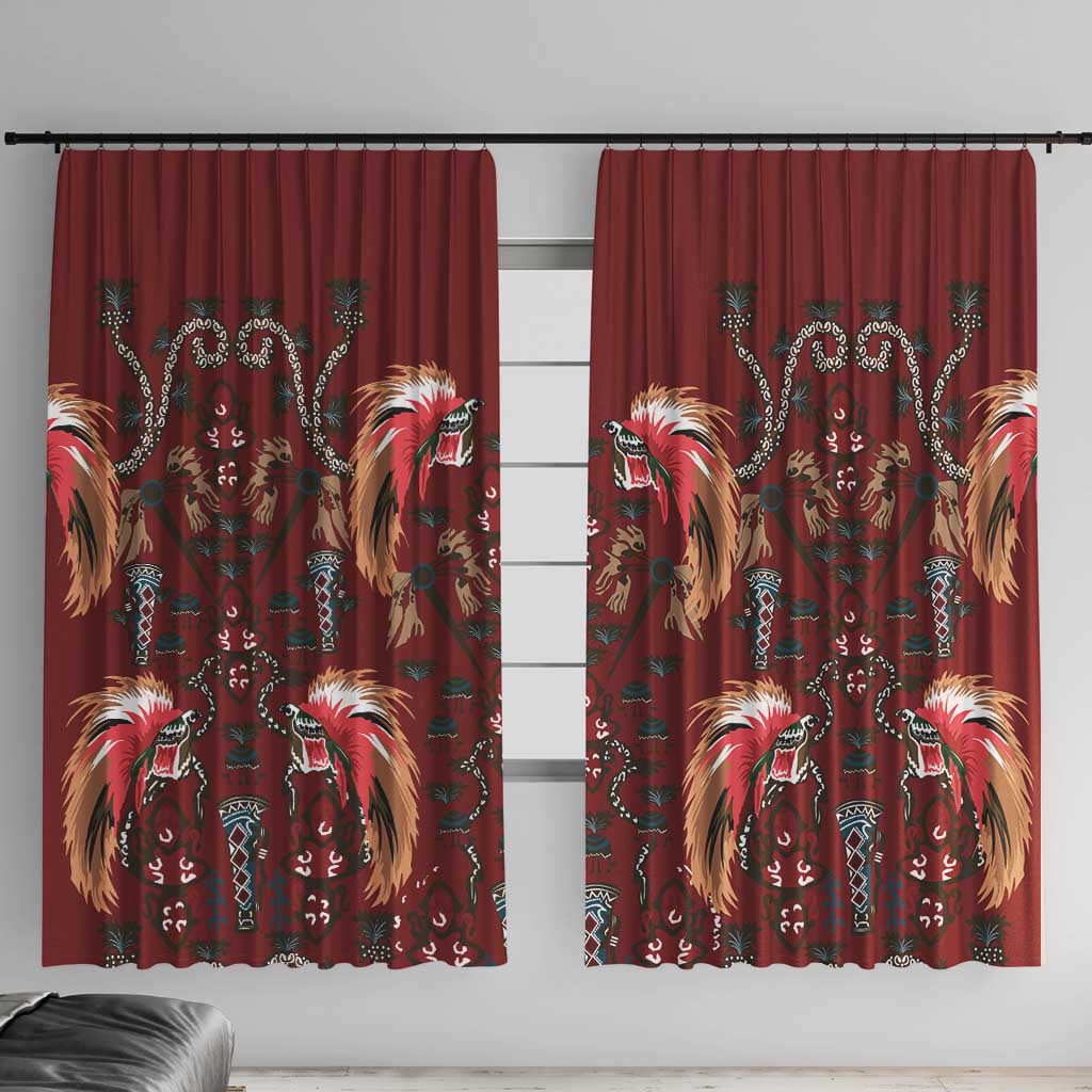 Oxblood Bird of Batik Papua Window Curtain Exotic Natural Wealth of Papua LT9 With Hooks Red - Polynesian Pride