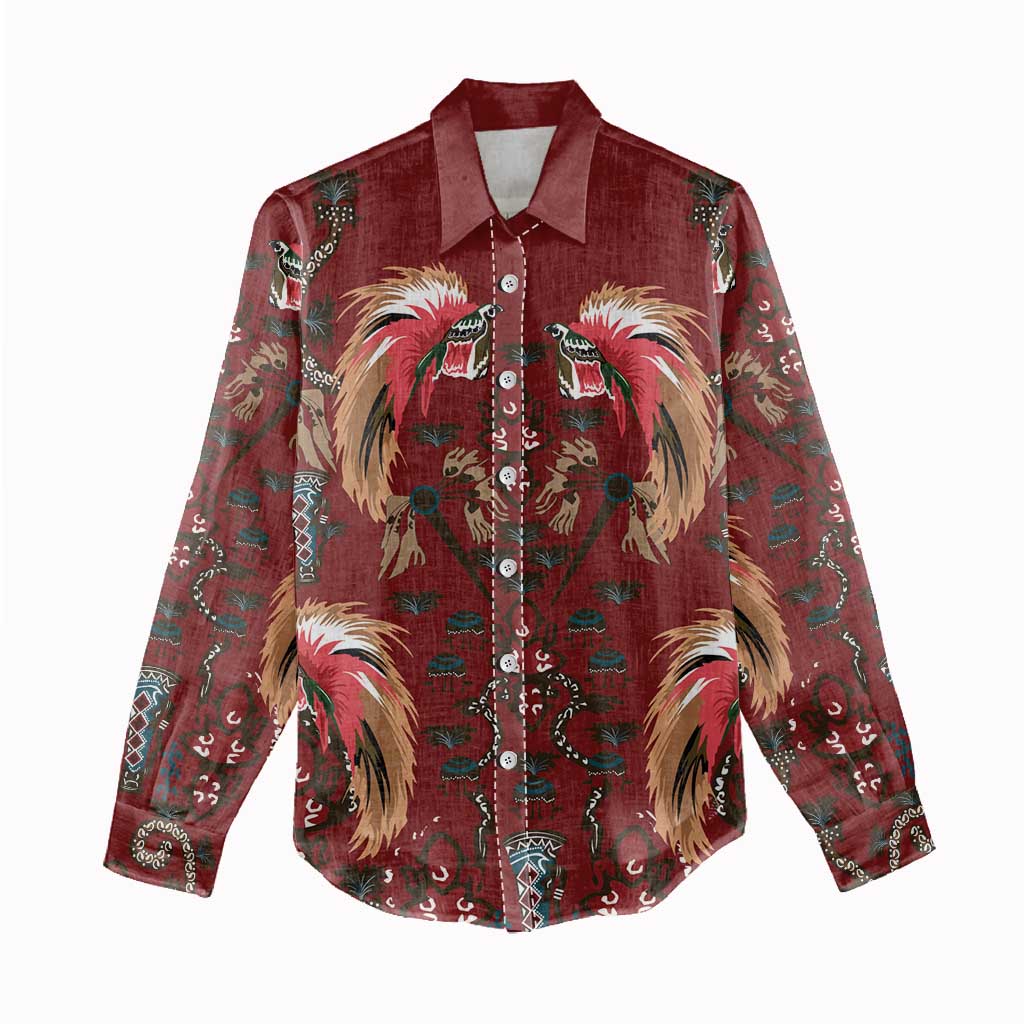 Oxblood Bird of Batik Papua Women Casual Shirt Exotic Natural Wealth of Papua - Polynesian Pride