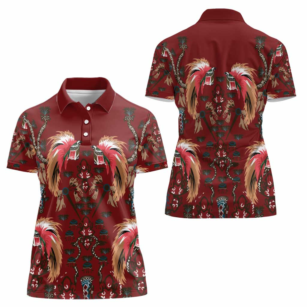 Oxblood Bird of Batik Papua Women Polo Shirt Exotic Natural Wealth of Papua - Polynesian Pride