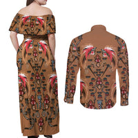 Terracotta Bird of Batik Papua Couples Matching Off Shoulder Maxi Dress and Long Sleeve Button Shirt Exotic Natural Wealth of Papua - Polynesian Pride